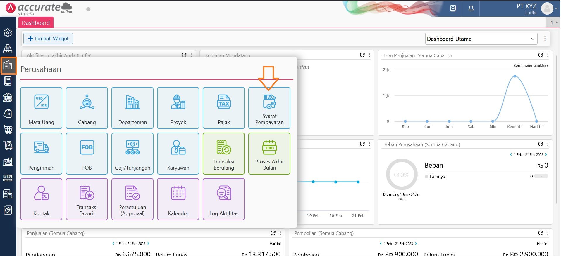 fitur syarat pembayaran accurate online