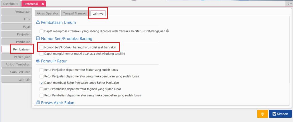 fitur pengisian nomor seri accurate online