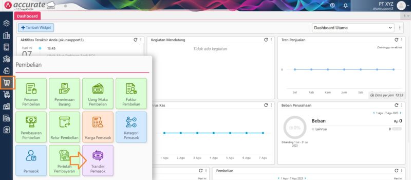 fitur transfer pemasok accurate online