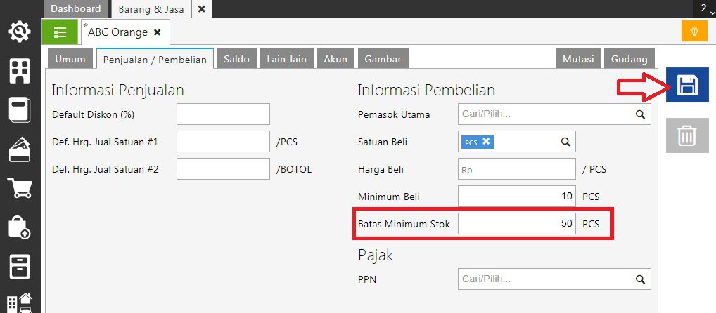 fitur barang stok minimum accurate online